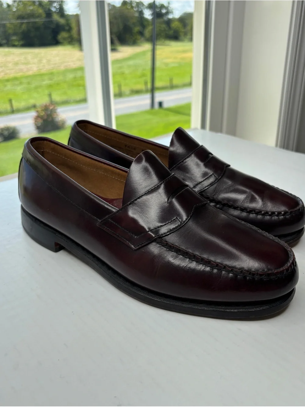G H Bass Weejuns Penny Loafers Mens Size 9.5 EE Burgundy Leather Classic Preppy